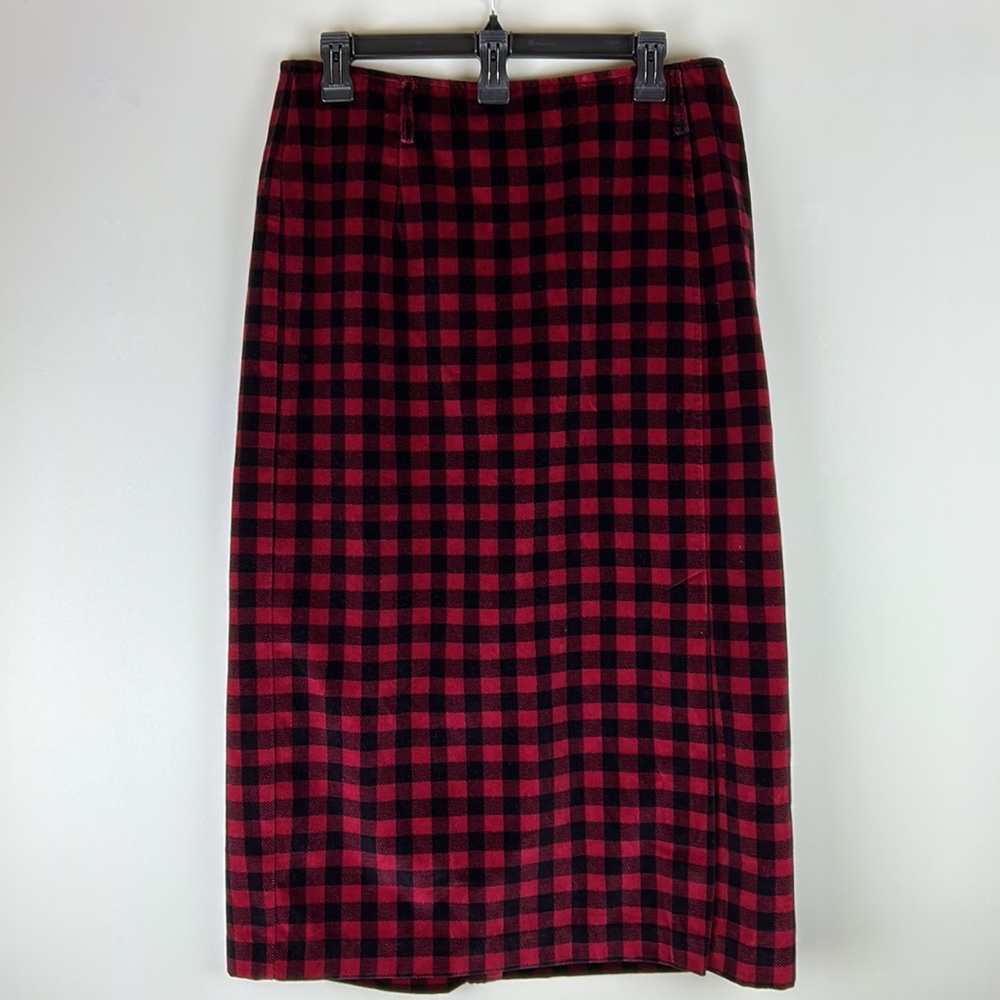Bushwacker USA Long Skirt Red Black Buffalo Check Plaid Velvet Velour Lined 14